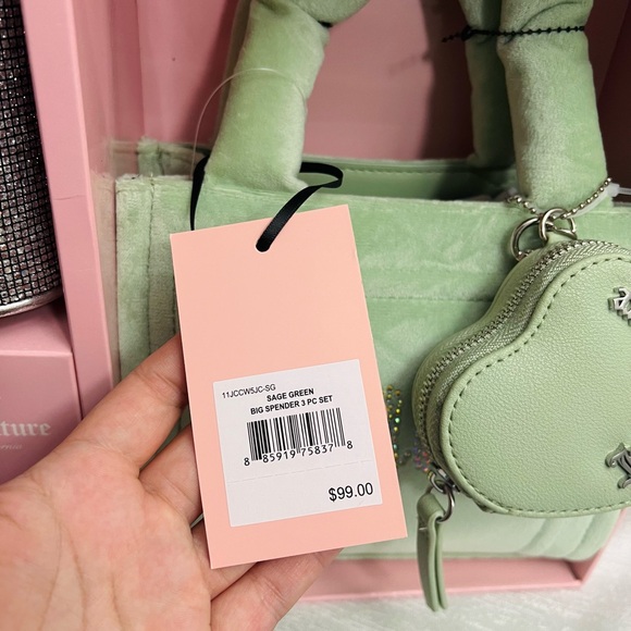 Juicy Couture Sage Green “Big Spender” 3-Piece Tote & Coin Pouch Set - New - Picture 4 of 9